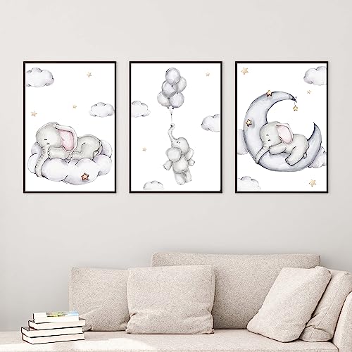 WANDKIND Kinderzimmer Poster Set Premium P707 / Elefant kuschelig Babyzimmer Wandbild Wandbilder (A3-29,7 x 42,0 cm, Ohne/Without) von WANDKIND