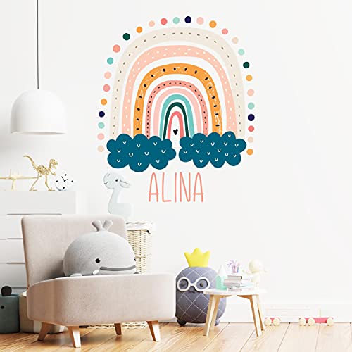 REGENBOGEN mit WUNSCHNAME V287 Wandtattoo personalisierbar Aufkleber Sticker Kinderzimmer Namensaufkleber Name Wunschnamen Mädchenzimmer (40 x 40 cm) von WANDKIND