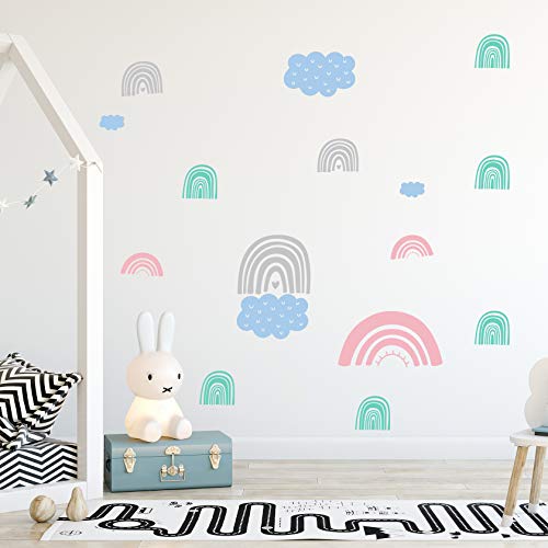 Regenbogen & Wolken Wandtattoo | 4x DIN A4 | AUFKLEBER Kindergarten | Wandsticker Kinderzimmer Regenbögen Wandtatttoos Wolke (PASTELL) von WANDKIND