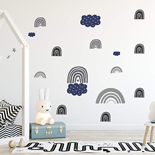 Regenbogen & Wolken Wandtattoo | 4x DIN A4 | AUFKLEBER Kindergarten | Wandsticker Kinderzimmer Regenbögen Wandtatttoos Wolke (ROCK) von WANDKIND