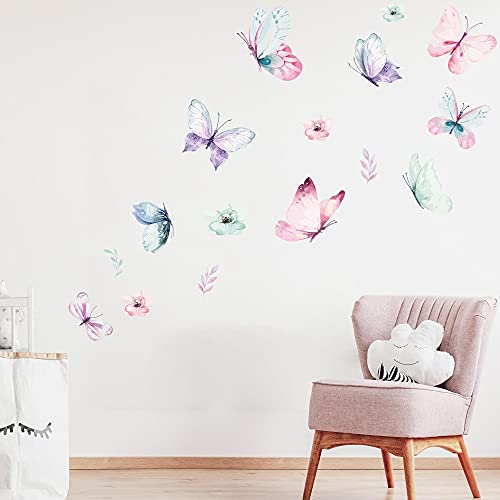 WANDKIND SCHMETTERLING Schwarm Wandtattoo Set | handgezeichnet | AUFKLEBER Kindergarten | Wandsticker Kinderzimmer Schmetterlinge Blume Blumen Pflanzen (40 x 40 cm) von WANDKIND