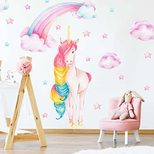 WANDKIND Einhorn mit Regenbogen Wandtattoo Kinderzimmer V380 | handgezeichnet | AUFKLEBER Kindergarten | Babyzimmer Wandsticker Unicorn (100 x 100 cm) von WANDKIND