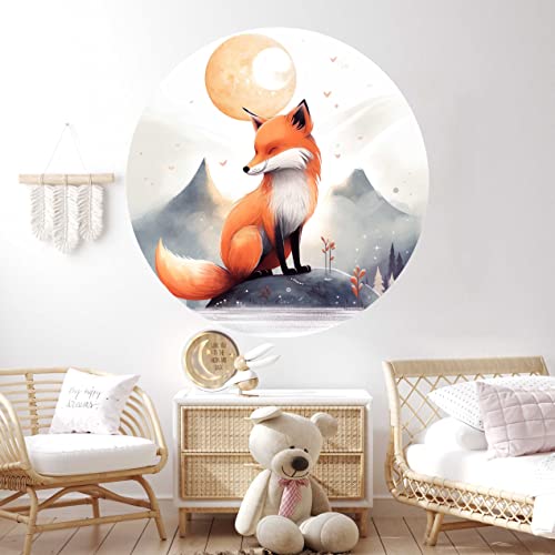 WANDKIND Fuchs Mond Wandtattoo Rund Kinderzimmer V413 | handgezeichnet | AUFKLEBER Kindergarten | Wandsticker Babyzimmer Mond (40 x 40 cm) von WANDKIND