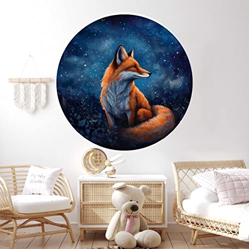 WANDKIND Fuchs Mond Wandtattoo Rund Kinderzimmer V416 | handgezeichnet | AUFKLEBER Kindergarten | Wandsticker Babyzimmer Mond (100 x 100 cm) von WANDKIND