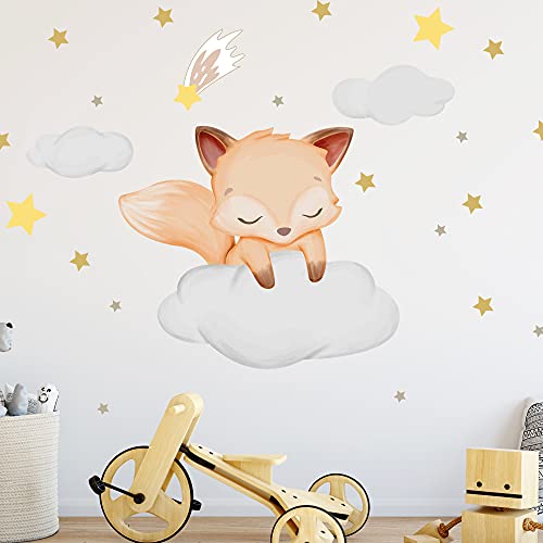 WANDKIND Fuchs auf der Wolke Wandtattoo V253 | handgezeichnet | AUFKLEBER Kindergarten | Wandsticker Kinderzimmer mit Wolken und Sterne Wolke Sleepy Eyes (60 x 60 cm) von WANDKIND