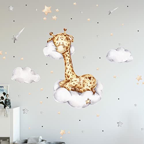WANDKIND Giraffe auf der Wolke V312 Wandtattoo | handgezeichnet | AUFKLEBER Kindergarten | Wandsticker Kinderzimmer Deko Klebefolie Giraffen mit Sterne Giraffenkuh (60 x 60 cm) von WANDKIND