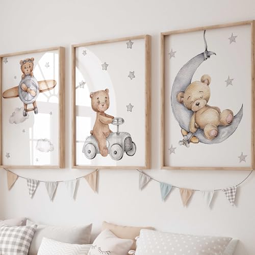 WANDKIND Kinderzimmer Poster Set Premium P705 / Teddybären kuschelig Babyzimmer Wandbild Wandbilder (A3-29,7 x 42,0 cm, Natur/Oak) von WANDKIND