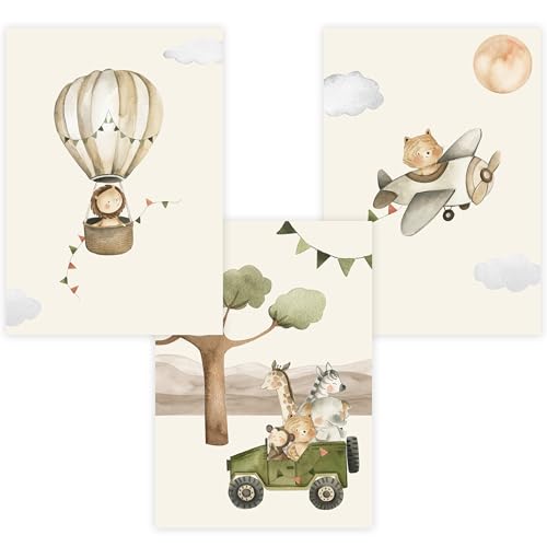 WANDKIND Kinderzimmer Poster Set Premium P722 / Boho Safaritiere Wandbild Babyzimmer (A3 - Rahmen/Frame Eiche/Oak) von WANDKIND