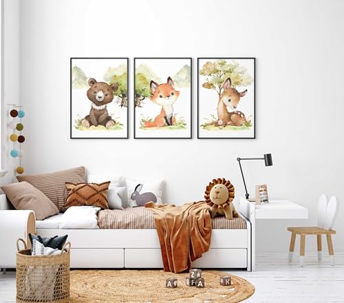 WANDKIND Kinderzimmer Poster Set Premium P795 / niedliche Waldtiere Portraits Babyzimmer Wandbild (A3 - Ohne/Without Rahmen/Frame) von WANDKIND