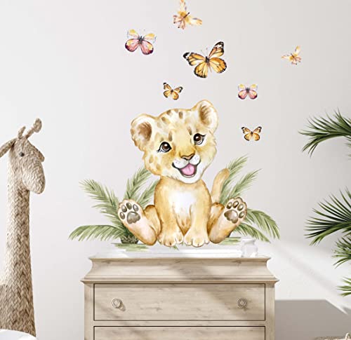 WANDKIND Löwe & Schmetterlinge V357 Wandtattoo Kinderzimmer | handgezeichnet | AUFKLEBER Kindergarten | Wandsticker Babyzimmer Leo mit Sterne Löwen Schmetterling Safari (40 x 40 cm) von WANDKIND