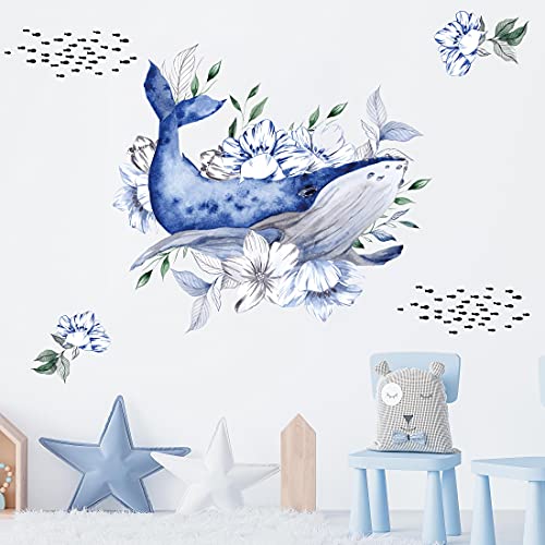 WANDKIND Magischer Wal mit Pflanzen Ozean Wandtattoo Set V306 | handgezeichnet | AUFKLEBER Kindergarten | Wandsticker Kinderzimmer Meerestiere (100 x 100 cm) von WANDKIND