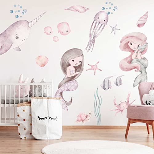 WANDKIND Meerjungfrau V398 Wandtattoo Kinderzimmer | handgezeichnet | AUFKLEBER Kindergarten | Wandsticker Babyzimmer Mermaid (120 x 120 cm) von WANDKIND