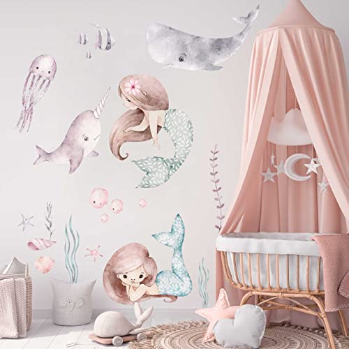 WANDKIND Meerjungfrau V399 Wandtattoo Kinderzimmer | handgezeichnet | AUFKLEBER Kindergarten | Wandsticker Babyzimmer Mermaid (100 x 100 cm) von WANDKIND