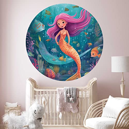 WANDKIND Meerjungfrau V414 rundes Wandtattoo Kinderzimmer | handgezeichnet | AUFKLEBER Kindergarten | Wandsticker Babyzimmer Mermaid (100 x 100 cm) von WANDKIND