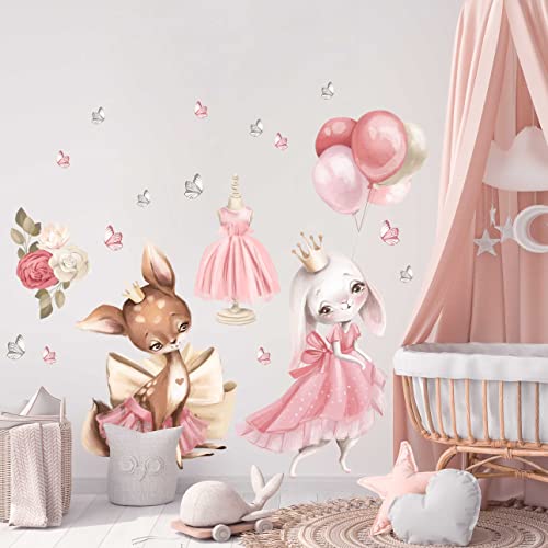 WANDKIND Prinzessin Hase Wandtattoo Kinderzimmer V385 | handgezeichnet | AUFKLEBER Kindergarten | Babyzimmer Wandsticker Prinzessinnen Deko Reh Wanddeko (120 x 120 cm) von WANDKIND