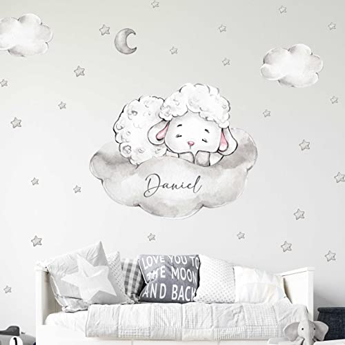 WANDKIND Schaf auf einer Wolke V403 Wandtattoo Kinderzimmer | handgezeichnet | AUFKLEBER Kindergarten | Wandsticker Babyzimmer Panda (100 x 100 cm) von WANDKIND