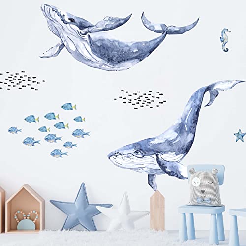 WANDKIND Wal Ocean Wandtattoo Kinderzimmer V356 | handgezeichnet | AUFKLEBER Kindergarten | Wandsticker Wale im Meer mit Meerestieren (40 x 40 cm) von WANDKIND