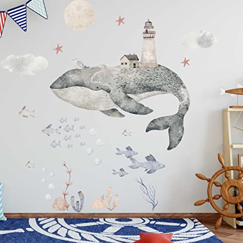 WANDKIND Wal Wandtattoo Kinderzimmer V402 | handgezeichnet | AUFKLEBER Kindergarten | Wandsticker Babyzimmer Leuchtturm (120 x 120 cm) von WANDKIND