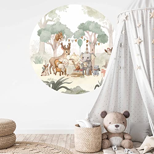 WANDKIND Waldtiere Wandtattoo Kinderzimmer RUND V405 | handgezeichnet | AUFKLEBER Kindergarten | Babyzimmer Wandsticker Wanddeko Dekoration Abenteuer im Wald (100 x 100 cm) von WANDKIND