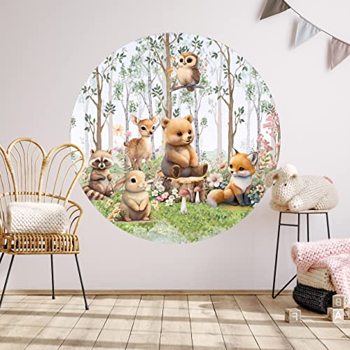 WANDKIND Waldtiere Wandtattoo Kinderzimmer RUND V409 | handgezeichnet | AUFKLEBER Kindergarten | Babyzimmer Wandsticker Wanddeko Dekoration Abenteuer im Wald (100 x 100 cm) von WANDKIND