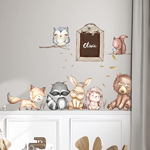 WANDKIND Waldtiere mit Wunschname V366 Wandtattoo | handgezeichnet | AUFKLEBER Kindergarten | Wandsticker Kinderzimmer Tiere aus dem Wald (100 x 100 cm) von WANDKIND