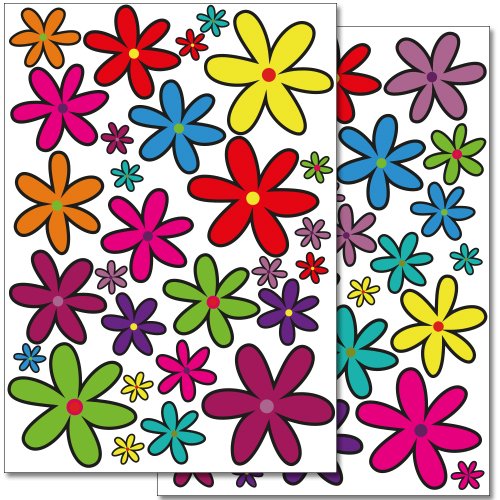 Wandkings Blumen Design 1 Wandsticker Set, 56 Aufkleber, 2 DIN A4 Bögen, Gesamtfläche 60 x 20 cm von WANDKINGS