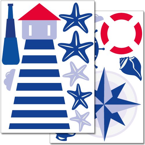 Wandkings Maritim Wandsticker Set, 17 Aufkleber, 2 DIN A4 Bögen, Gesamtfläche 60 x 20 cm von WANDKINGS