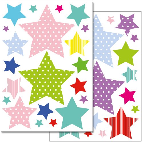 Wandkings Sterne mit Muster Wandsticker Set, 42 Aufkleber, 2 DIN A4 Bögen, Gesamtfläche 60 x 20 cm von WANDKINGS