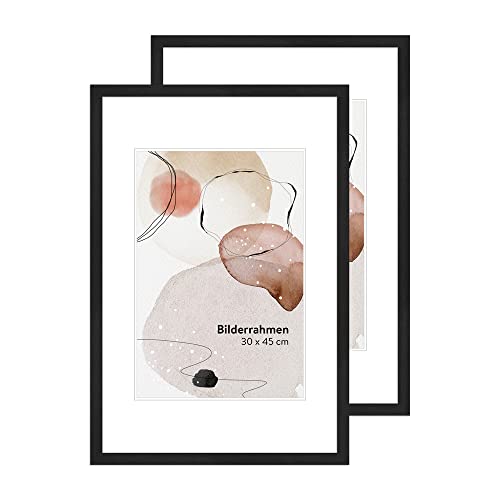 WANDStyle 2er Bilderrahmen Set Schwarz, gemasert 30x45 cm aus Holz im Stil Modern zum Aufhängen, Posterrahmen Set Made in Germany - H950 von WANDStyle