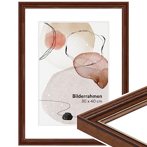 WANDStyle Bilderrahmen Braun mit Goldkante 20x20 cm quadratisch aus Holz im Antik-Stil zum Aufhängen, Fotorahmen Made in Germany - H182 von WANDStyle