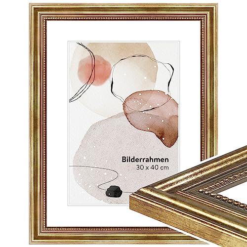 WANDStyle Bilderrahmen Gold DIN A4 21x29,7 cm aus Holz im Barock-Stil zum Aufhängen, Posterrahmen Made in Germany, ideal für Urkunde - H450 von WANDStyle