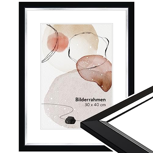 WANDStyle Bilderrahmen Schwarz mit Silber-Kante 20x30 cm aus Holz im Modern-Stil zum Aufhängen, Fotorahmen Made in Germany - H490 von WANDStyle