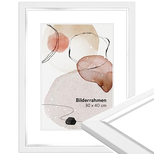 WANDStyle Bilderrahmen Weiß mit Silber-Kante 15x20 cm aus Holz im Modern-Stil mit Aufsteller und Aufhänger, Fotorahmen Made in Germany - H490 von WANDStyle