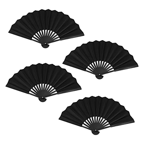 WANGCL 4 Stück Handfächer Faltfächer Chinesischer Fächer Orientalischer Stoff Fächer für Tanzen Cosplay Requisiten Hochzeit Party Home Dekorationen (schwarz) von WANGCL