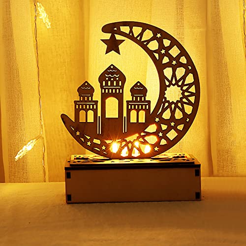 WANGCL Eid Crafts Nachtlicht Ramadan Mubarak Lampe Dekorationen 3D handgefertigt Holz Mond Stern LED Lichter Dekor Geschenk für Muslime Home Party Supplies (Mondpalast) von WANGCL