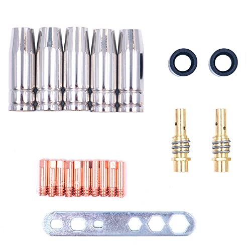 WANGCL MIG/MAG Schweißteile Set für MB15AK 20 Teile 5x Gasdüse 2x Düse 10x Stromdüse M6 0,8mm 2x Isolator 1x Instrument von WANGCL