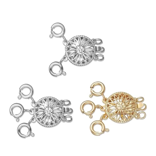 3 Stück Halskette Layering Verschluss Set, Frauen-Halskette Layering Clasp Separator, Lagenverschlüsse aus Silber, DIY Multi-Strand Halskette Mehrzweck-Verschluss, für Stapelbare Halsketten von WANGENPING