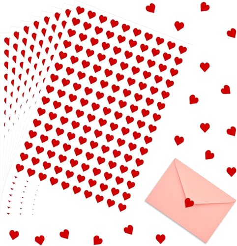 1200 Stück Herz Aufkleber, Herzförmige Rote Aufkleber, Mini Sticker liebe, Selbstklebend Sticker Liebe, für Basteln, GeschenkverPackungen Geschenke, Umschlagsiegel Dekoration (Rot) von WANGENPING