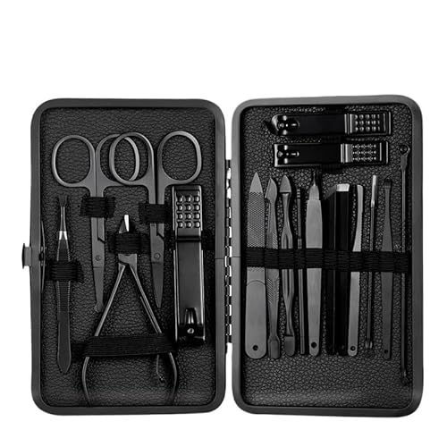 WANGHAI-666 Nagelknipser-Set Edelstahl Nagel Clipper Cutter Trimmer Earpick Pflege Kit Maniküre Pediküre Schere Pinzette Nagel Werkzeuge Set Mit Schwarz Tra Nagelpflegewerkzeuge von WANGHAI-666