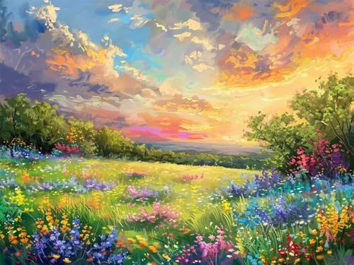 Diamond Painting Blumennfeld Diamond Painting Erwachsene, 5D Natürliche Landschaft Diamant Painting Bilder Kinder, DIY Daiments Painting Erwachsene Diamond-Painting Set für Home Dekoration 100x70cm von WANGLLPGY