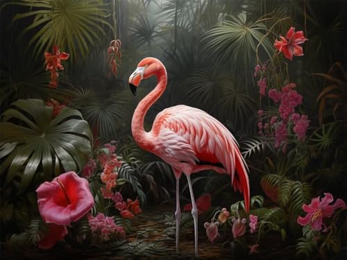 Diamond Painting Erwachsene Groß 100x70cm, 5D Diamond Painting Flamingo, DIY Diamant Painting Bilder Pflanzen, Diamond Painting Set mit Zubehör Full Drill Dimond Painting für Geschenk Home Wand Décor von WANGLLPGY