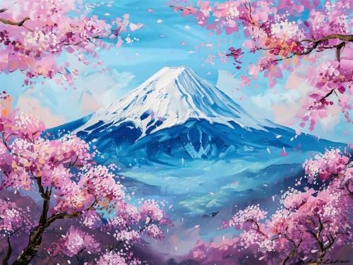 Diamond Painting Erwachsene Groß 100x70cm, 5D Diamond Painting Japan, DIY Diamant Painting Bilder Berg Fuji Kirschblüte, Diamond Painting Set Full Drill Dimond Painting für Geschenk Home Wand Décor von WANGLLPGY