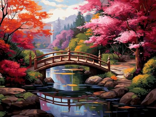 Diamond Painting Erwachsene Groß 100x70cm, 5D Diamond Painting Landschaft, DIY Diamant Painting Bilder Japanische Brücke, Diamond Painting Set Full Drill Dimond Painting für Geschenk Home Wand Décor von WANGLLPGY