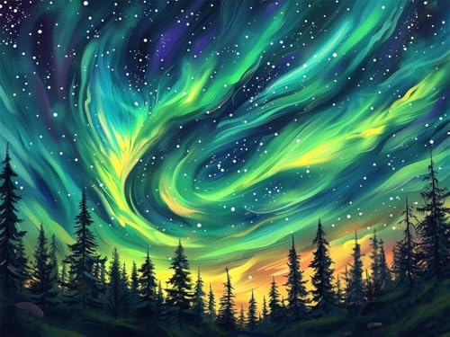 Diamond Painting Erwachsene Groß 120x80cm, 5D Diamond Painting Aurora Borealis, DIY Diamant Painting Bilder Wald, Diamond Painting Set mit Zubehör Full Drill Dimond Painting für Home Wand Décor von WANGLLPGY