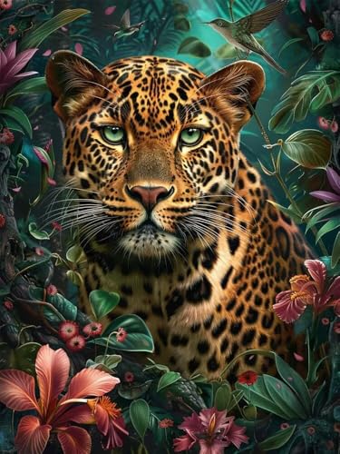 Diamond Painting Erwachsene Groß 20x30cm, 5D Diamond Painting Leopard, DIY Diamant Painting Bilder Wald, Diamond Painting Set mit Zubehör Full Drill Dimond Painting für Geschenk Home Wand Décor von WANGLLPGY