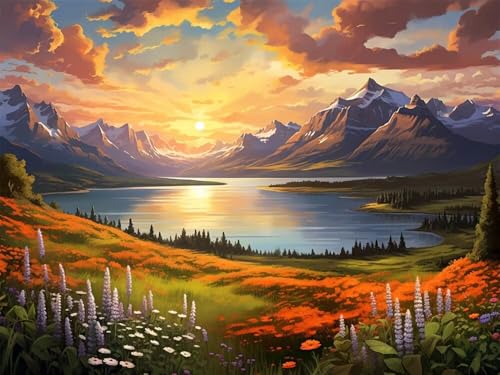 Diamond Painting Erwachsene Groß 50x40cm, 5D Diamond Painting Herbstlandschaft, DIY Diamant Painting Bilder Seen, Diamond Painting Set mit Zubehör Full Drill Dimond Painting für Home Wand Décor von WANGLLPGY