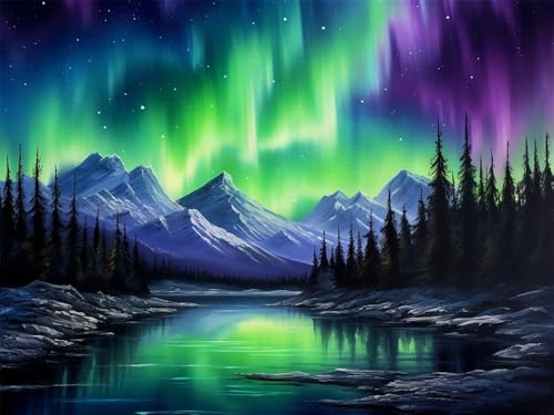 Diamond Painting Erwachsene Groß 70x50cm, 5D Diamond Painting Aurora Borealis, DIY Diamant Painting Bilder Fluss Verschneite Berge, Diamond Painting Set Full Drill Dimond Painting für Home Wand Décor von WANGLLPGY