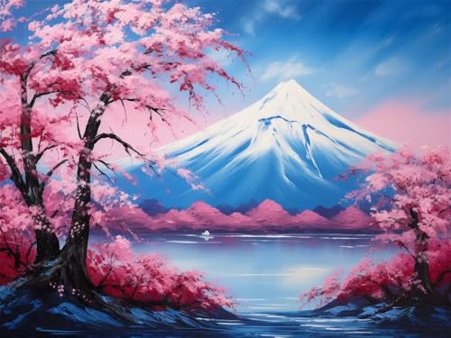 Diamond Painting Japanische Kirschblüten Diamond Painting Erwachsene, 5D Berg Fuji Diamant Painting Bilder Kinder, DIY Daiments Painting Erwachsene Diamond-Painting Set für Home Dekoration 100x70cm von WANGLLPGY