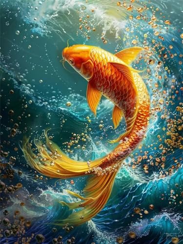 Diamond Painting Koi Diamond Painting Erwachsene, 5D Fisch Diamant Painting Bilder Kinder, DIY Daiments Painting Erwachsene und Anfänger, Diamond-Painting Set für Home Wand Dekoration 70x100cm von WANGLLPGY