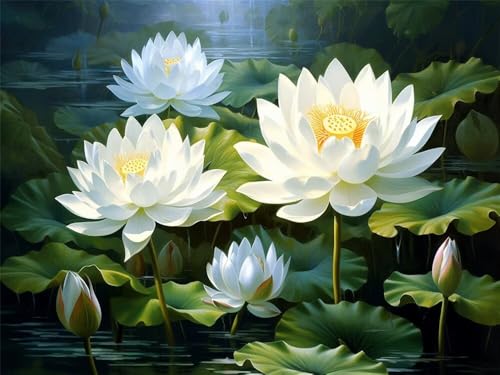 Diamond Painting Lotus 5D Diamond Painting Erwachsene Groß xxl 90x70cm, DIY Diamant Painting Bilder Pflanzen Bastelset Erwachsene, Dimond Painting Set für Home Wand Dekoration Geschenk -YZ228 von WANGLLPGY